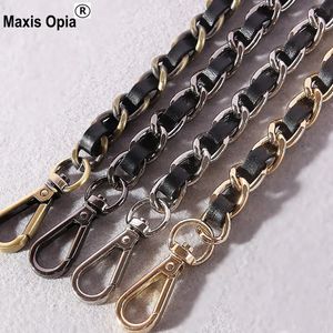 DIY 40cm-140cm Preto PU Couro Bolsa Alças 11mm Substituição Metal Ouro Prata Bronze Arma Correntes Pretas Alças de Bolsa de Ombro 240115