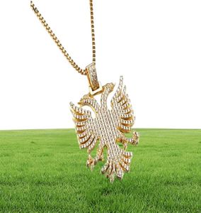 Albanien Eagle Pendant Necklace Iced Kosova Serbien Doubleheaded Eagle CZ Paved Statement Hiphop Jewelry Men Women Ethnic Gifts 2012106954