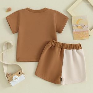 Наборы одежды для младенца малыша Baby Boy Summer Olde Smoke Share Shiteve Mama S Print Tops Tops Color Block Set Set Casual Outfit 2pcs