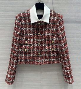 Europe and the United States women's 2024 winter new lapel Long sleeve single breasted red fashion The tweed jacket