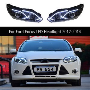 For Ford Focus LED Headlight 12-14 High Beam Angel Eye Projector Lens Head Lamp Auto Parts Daytime Running Light Streamer Turn Signal