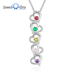 Personalized Multi-Heart Pendant with 2-6 Birthstones Customized Engraved Name Mother Necklaces Christmas Gift for Family 240115