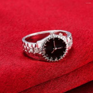 Cluster Rings Street Fashion 925 Sterling Silver Fine Crystal Black Watch For Women Men Elegant Charm Party Wedding Luxury Jewelry Gifts