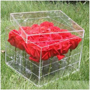 Party Decoration 2-Tier Wedding Acrylic Flower Box för Transparent Display Storage Case Rose Square Vase Luxury Birthday Present Drop D DHF20