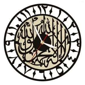 Väggklockor kalima shahada laserskurna dubbla lager träklocka islamisk heminredning arabisk kalligrafi konst kvarts muslimska gåvor