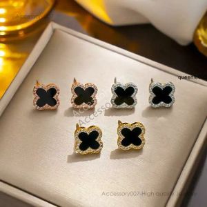 designer jewelry earing Stud 18k Gold Plated Diamond Insert Luxury Designer Earring 4/four Clover Jewelry Fashion Women Studs Wedding Gift High Quality No Box