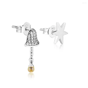 Dangle Küpe Festival Bell Yıldız Küpe Fantezi Altın Clear CZ 925 Sterling-Silver-Jewelry Kadınlar İçin