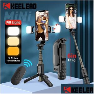 Selfie Monopods Double Fill Light Stick Tripé com controle remoto sem fio Mini Extensível 4 em 1 Monopé 360° Rotação Phone Stand Holder Dh1Rm