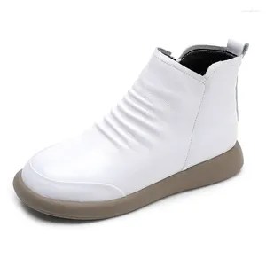 Botas GKTINOO 2024 Inverno Genuíno Couro Tornozelo Handmade Lady Soft Flat Shoes Confortável Casual Mocassins Side Zip