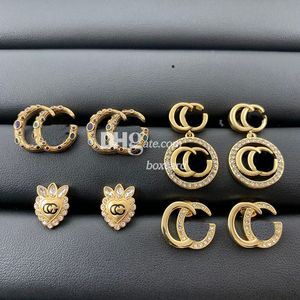 Classic Gold Plated Stud Double Letter Studs Charm Earrings Stylish Jewelry Earring With Box Set Valentines Day Gift