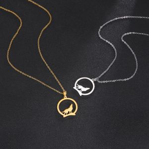 Collana con ciondolo lupo che ulula donna uomo casual punk 14k oro giallo colore collo animale catena regalo di gioielli