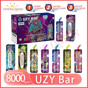 UZY Bar 8000 Puff Disposable E Cigarettes 18ml Pod 600 mAh Battery Electronic Cigs Puffs 8000 0% 2% 3% 5% Vape Pen