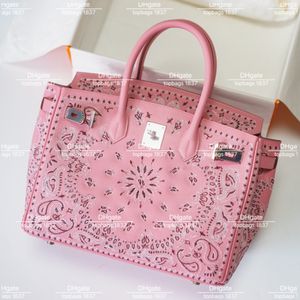 Designer sacola 30cm 10a espelho qualidade rosa total bordado artesanal estilo limitado bolsa pano patchwork estilo personalizado especial com caixa original