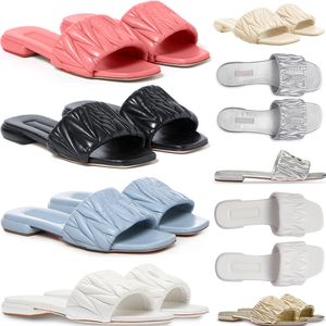 Original Miui Womens Beach slippers famous Classic Flat heel Summer free shipping Designer Slides shoes Bath Ladies sexy Sandals size 36-41