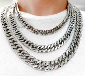 6-15mm Wide Cool Double Cuban Curb Link Chain Necklace for Mens Stainless Steel Chains Diy Holiday Gifts 18-36 Inch Silver J3YS