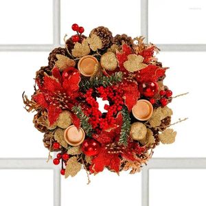 Decorative Flowers Christmas Wreath For Front Door Fireplace Gold Red Garland Window Wall Xmas Merry