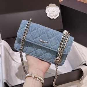 Mini Flap Denim Women Evening Bags Embroidered Camellia Silver Hardware Designer Bag Vintage Luxury Handbag Clutch Crossbody Shoulder Bag Card Holder 15x8CM