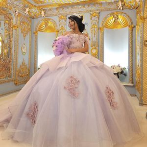 Светло-лавандовое платье Quinceanera, бальное платье, платье для дня рождения, аппликация, выпускное платье на шнуровке, милое платье 16, Vestidos de