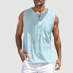 Regatas masculinas topo de colheita ginásio sem mangas-camisas de basquete singlet com nervuras roupas esportivas musculação y2k cor sólida algodão linho