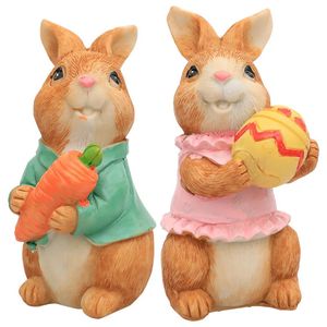 2 pcs Easter Bunny Resin Crafts Rabbit Doll Decor Desktop Decoration Hug Carrot Figurine Garden Decorations Statue 240116