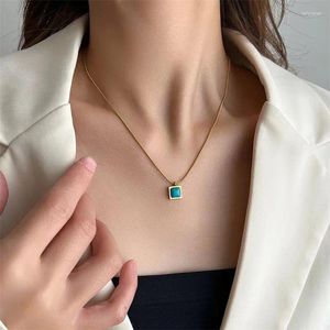 Hänghalsband sita 316l rostfritt stål fyrkantigt turkosa halsband för kvinnor tjej trend icke-blekande smyckesfest gåva