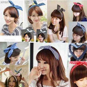 Headbands Cute Dot Bow Rabbit Bunny Ear Ribbon Hair Band Bezel Wire Elastic Headband Hair Hoop Head Wrap Girls Hair Accessories Headwear YQ240116