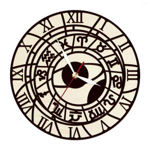 Väggklockor 12 Constellation Clock Prag Astronomisk trä för vardagsrum Rustik heminredning Tillbehör kvarts
