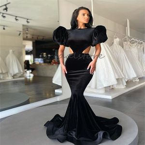 Vintage siyah kadife balo elbisesi 2024 seksi denizkızı uzun gece elbise kısa kollu sırtsız resmi dans elbisesi zarif kesim yan kadın parti önlükleri vestios de fiesta