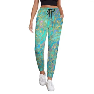 Pantaloni da donna oro metallizzato retro autunno Boho Mandala pantaloni sportivi classici pantaloni stampati Harajuku da donna di grandi dimensioni