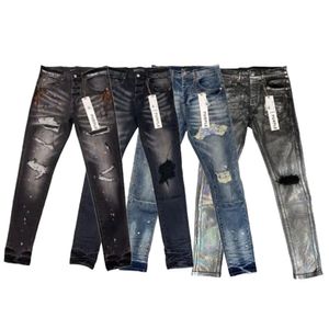 Herrenlila Jeans Designer Denim Stickhosen Mode-Löcher Hosen US 28-40 Hip Hop Distressed Reißverschluss Hosen Größe 29-40