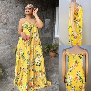 Casual Dresses TSXT 2024 African Style Women Printed Spaghetti Strap Loose Long Dress Sexy Ladies O-neck Sleeveless Maxi