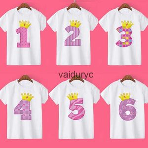 T-shirts Crown Birthday Number Print Shirt Storlek 1 2 3 4 5 6 7 8 Födelsedagsfest T-shirt Wild One Tee Girls T-shirt Gift Girl Fashion Tops H240508