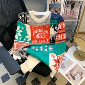 Adam Sweater Japon Retro Noel Y2K Renk Engelleme Erkekler için Düğüm Kaçakları Yüksek Sokak Çiftleri Giyin Giyin Üst 240113