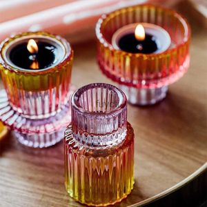Candle Holders Nordic Rainbow Candlestick Set Dinner Home Wax Decoration Smokeless Aromatherapy Candle Cup Gift YQ240116