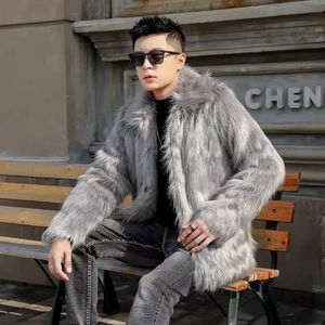 Зимняя мужская куртка из искусственного лисьего меха, более толстая верхняя одежда высокого качества, мужское пальто среднего размера в корейском стиле, большие размеры W30 240116