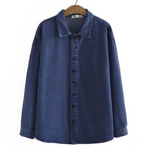 4XL Plus Size Denim Shirt Spring Lapel Collar Tops Loose Long Sleeve Outewear Curve Clothes 240116