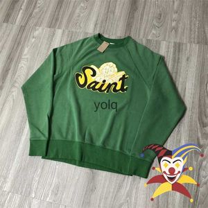 Męskie bluzy bluzy zielone umyte święty Michael mężczyzny Kobiety pęknięte anioła crewneck pullovsyolq