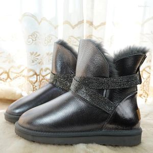 Boots Top Genuine Sheepskin Leather Snow Fashion Waterproof Winter Natural Fur Warm Wool Women Shoes Slip On