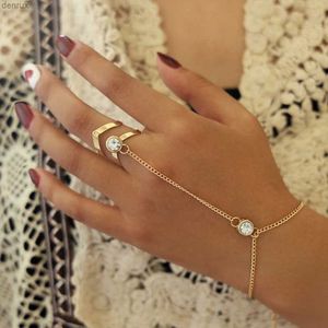 Charm Bracelets 1PC Gold Color Big Crystal Ring Bracelet for Women Wrist Chain Jewelry Fashion Hand Back Bangles Arm Link Ornaments