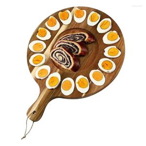 Kitchen Storage Round Shaped Egg Tray Wood Organizer With Handle 16 Holes Serving Container Gadgets For Home Accessories