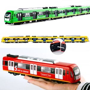 Carro ferroviário grande simulação liga trem modelo cidade metal diecast som e luz puxar para trás carro crianças brinquedo menino presente b071 240115