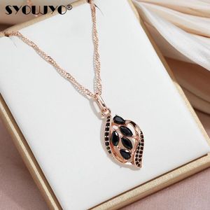 Pendant Necklaces SYOUJYO Black Natural Zircon Full Paved Necklace For Women 585 Gold Color Party Wedding Fine Jewelry