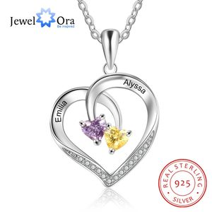 925 Sterling Silver Personalized Heart Necklace with 2 Birthstones Engraved Name Couple Necklace Silver Jewelry Gifts for Wife 240115