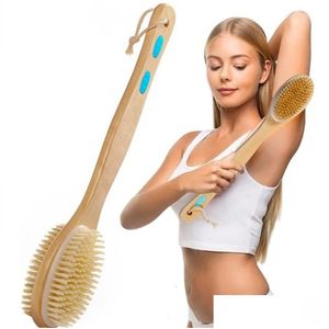 Cleaning Brushes Bath Body Exfoliating Scrubber Long Wooden Handle Back Mas Shower Spa Foam Accessories 230425 Drop Delivery Dhqht