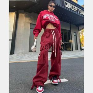 Kvinnor Pants Capris American Retro Street Women Lose Wide-Ben Pants Black Overalls Men och Hiphop Sports Mopping Tideyolq