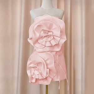 Casual Dresses White Flower Design Dress Woman Waist Open Back Straps Elegant Formal Style Banquet Fashion 2023 Autumn 15342