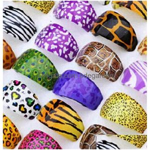 Band Rings Resin Men Women Band Ring Jewelry Color Painting Mticolored Purple Leopard Tiger Pattern Lady Nail Rings Versatile 0 75Qm Dhqfw