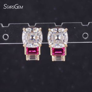 China Wholesale Starsgem Fancy Cut Ruby Moissanite Earrings 9K Gold Plated Fashionable Women's Jewelry With Engagement