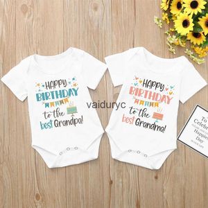 Rompers Happy Birthday To The Best Grandpa Grandma Baby Bodysuit Grandparents Birthday Party Baby Outfit Infant Jumpsuit Best Gifts H240508