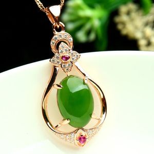 Real 18K Rose Gold Jade Necklace Pendant for Women Brincos 18k Gold Jewelry Bijoux Femme Jade Bizuteria Chain Naszyjnik Necklace 240116